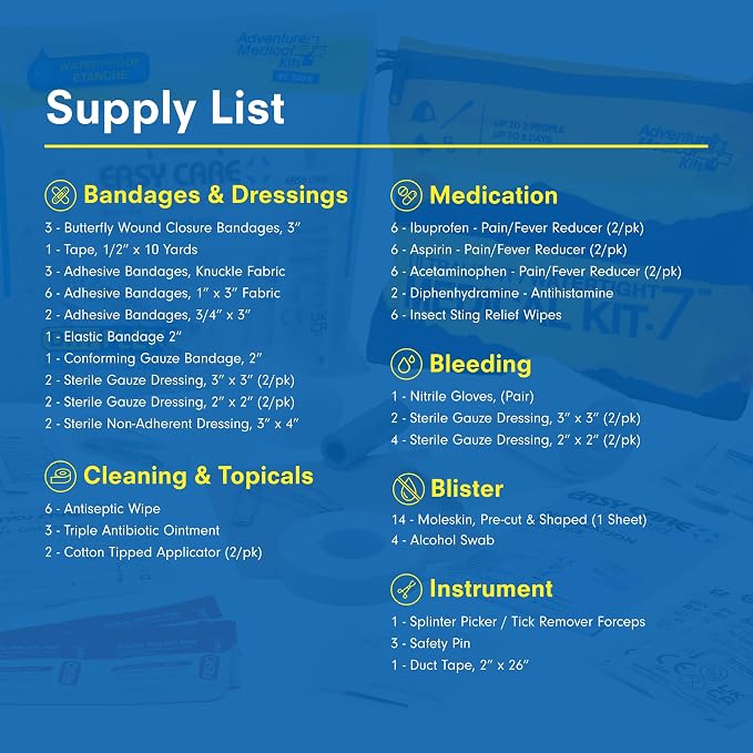 Adventure Medical Kit Ultralight/Watertight Medical Kit .7 - Up to 3 People, Up to 3 Days - Includes Bandages, Blister Essentials & More - Perfect for Hiking, Biking & Climbing