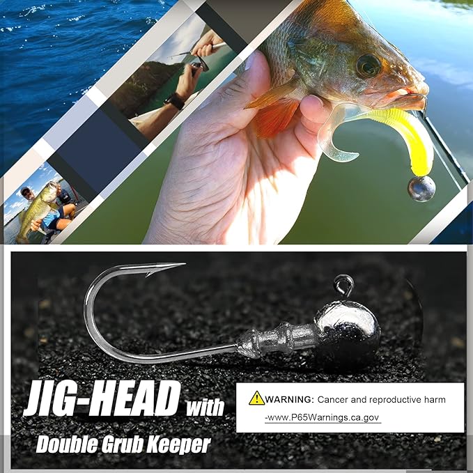 AMYSPORTS Bass Saltwater Jig Head Hooks Freshwater Sharp Jig Hooks Lead Round Ball Fishing Jigs Lead 1/8oz-1/2oz