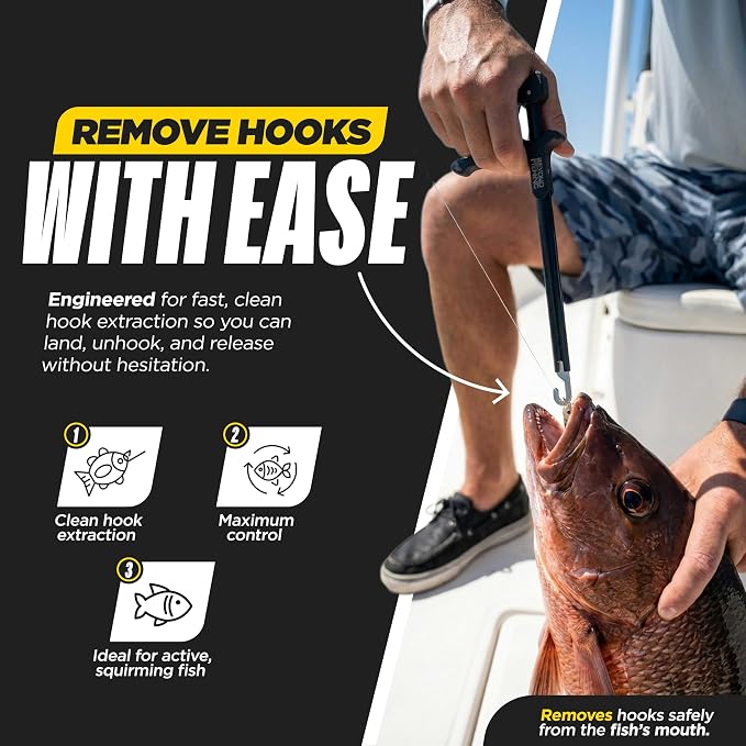Beyond Fishing Hook Remover Tool - 10.5 Inch Long-Reach Fish Dehooker with T-Handle Grip, Corrosion-Resistant Hook Remover for Freshwater & Saltwater Fishing