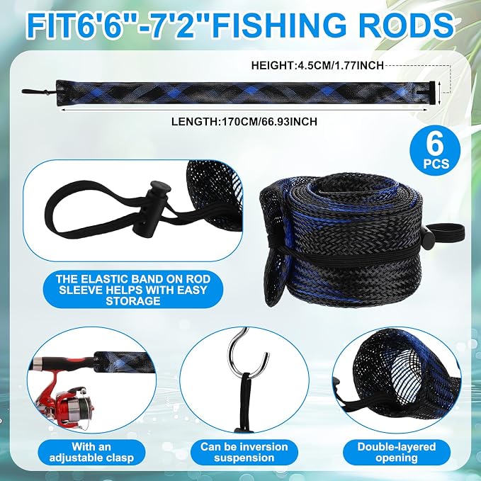 12 Pcs Fishing Rod Sleeves and Lure Wraps Fishing Rod Socks Pole Covers with Lanyard and 5.91 Inch Lure Covers for Fly, Casting, Sea Fish Rods Protector (Red)