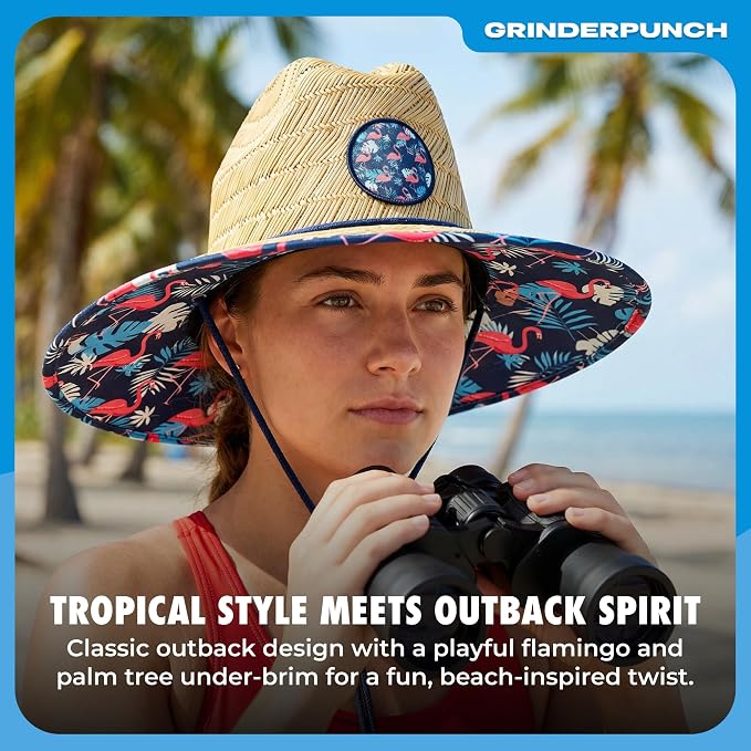 grinderPUNCH Lifeguard Hat Mens Straw Sun Hat for Outdoor American Flag USA Patriotic Straw Beach Fishing Straw Hat for Men