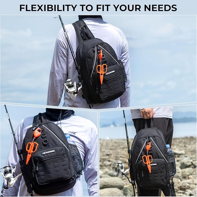 KastKing Karryall Sling Tackle Bag–Fishing Sling Pack,Fishing Backpack With Rod Holder,MOLLE System,Soft Bait & Gear Storage