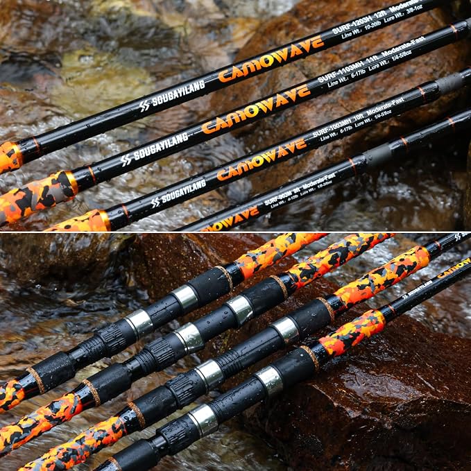 Sougayilang Surf Spinning Fishing Rod Carbon Travel Surf Rod M/MH 3 Piece Spinning Fishing Rod 9'/10'/11'/12'