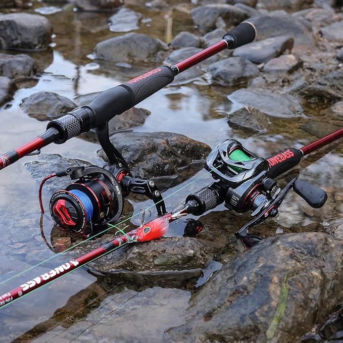 One Bass Fishing Rod and Reel Combo, IM7 Graphite 2 Pc Blank Baitcasting Combo, Spinning Rod with SuperPolymer Handle