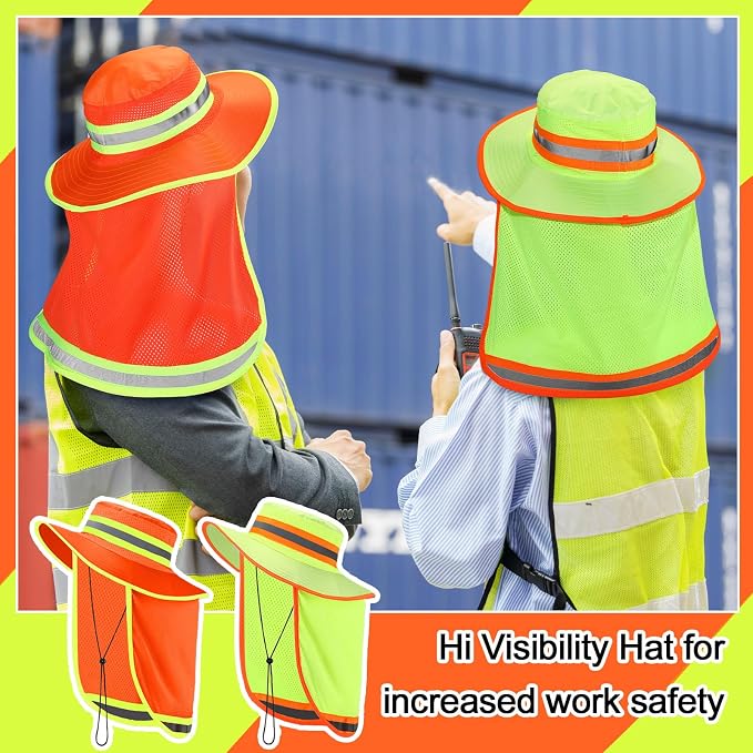 6 Pcs Reflective Safety Hat High Visibility Neck Flap Boonie Hat Wide Brim Work Hats Breathable Bucket Cap for Worker