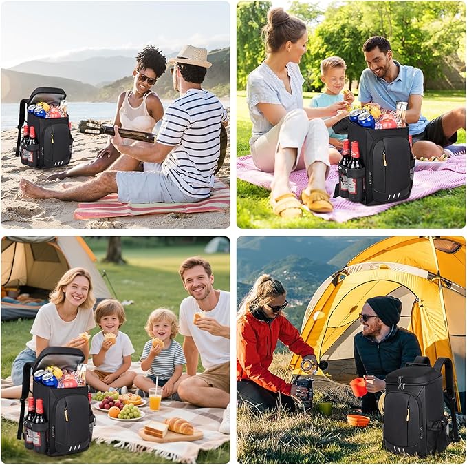 Cooler Backpack- 40 Cans Insulated Backpack Cooler for Men & Women Portable Leak Proof Lunch Backpack Cooler Bag for Beach Picnic Travel Work Camping Hiking-Black