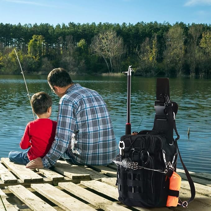 Aertiavty Fishing Backpack, Fishing Bag with Tackle Box, Compact Fishing Tackle Bag, Fishing Tackle Backpack with Rod Holder for Outdoor Sport Fishing Gifts for Men Women