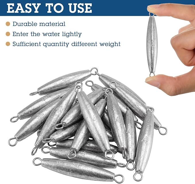 Vinsot 15 Pcs Fishing Sinkers and Weights Inline Trolling Torpedo Sinker Kit Double Ringed Through Wire Sinker Weight Saltwater Freshwater Torpedo for Boat Bass Casting