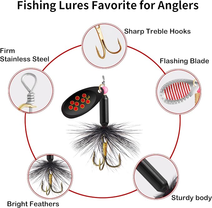 10PCS Spinner Baits with Tackle Box, Rooster Tail Fishing Lures with Flash Spoon, Trout Lures, Freshwater and Saltwater Spinnerbait for Trout Bass Walleye Crappie Salmon Pike, Swim or Jig