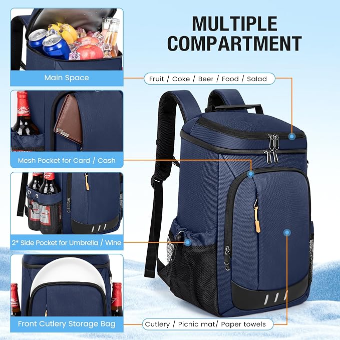 Cooler Backpack- 40 Cans Insulated Backpack Cooler for Men & Women Portable Leak Proof Lunch Backpack Cooler Bag for Beach Picnic Travel Work Camping Hiking-Blue