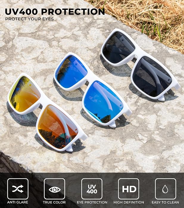 KALIYADI Polarized Sunglasses for Men and Women, Mens Sun Glasses with UV Protection for Driving Fishing Golf (3 Packs)