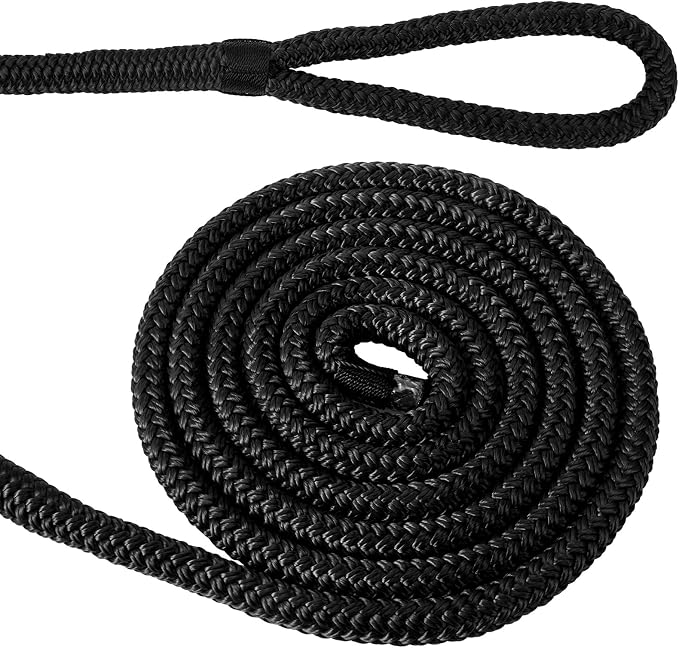 2 Pack 3/8'' x 6' Boat Fender Lines for Mooring, Docking Ties & Small Boat,Premium Marine- Grade Double Braided Nylon Boat Rope with a 5" Eyelet,Anti-Wear & Weather-Resistant-Black