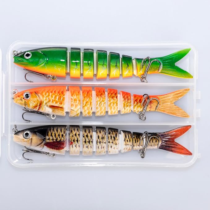 Bass Fishing Lures, Jointed Swimbait Glide Bait for Bass, Trout & Pike – Lifelike Fishing Lure with 3D Eyes, Built-in Rattle Chamber, Triple Hook – Realistic Fishing Lures for Freshwater & Saltwater