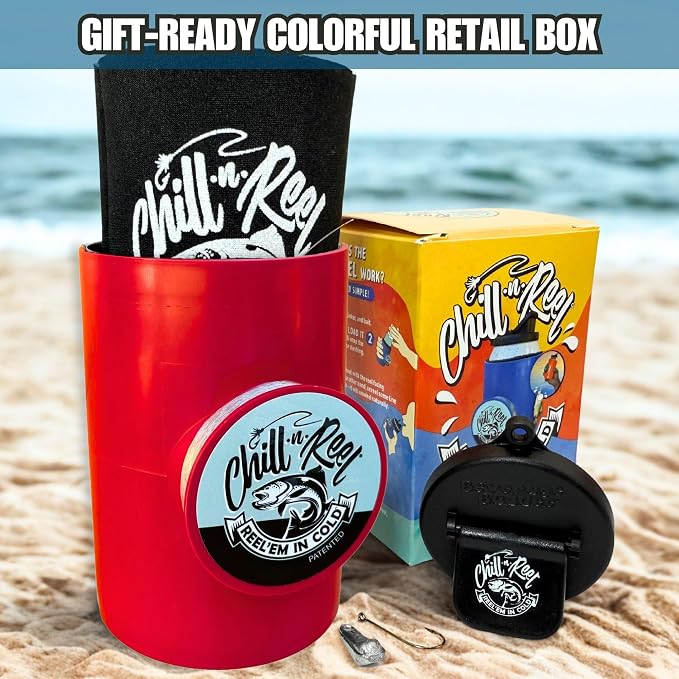 Made in USA | Fishing Can Cooler | Top Camping Essentials, Boat Gifts, Kayak Accessories, and Lake Float Gadget | Great Camper Must Haves | Fun Fishing Gift | Retail Box Packaging | Red