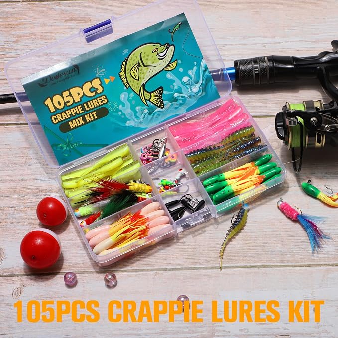 Dovesun Crappie Lures with Jig Heads Kit, Soft Plastic Grubs-Tube Baits 1/8oz 1/16oz 1/32oz Crappie Jigs Walleye Trout Bass Crappie Baits 95-120pcs