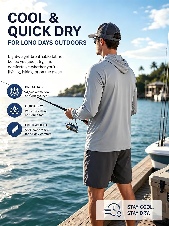 ZITY 3 Pack Men's Sun Protection Hoodie Shirt Fishing Shirts for Men UPF 50+ Long Sleeve Shirt Lightweight Rash Guard