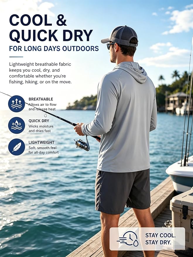 ZITY 3 Pack Men's Sun Protection Hoodie Shirt Fishing Shirts for Men UPF 50+ Long Sleeve Shirt Lightweight Rash Guard