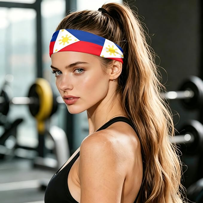 Flag Headbands for Men Women, Moisture Wicking Sweatband Breathable Sports Headwrap, Non-Slip Stretchy Fitness Hair Band