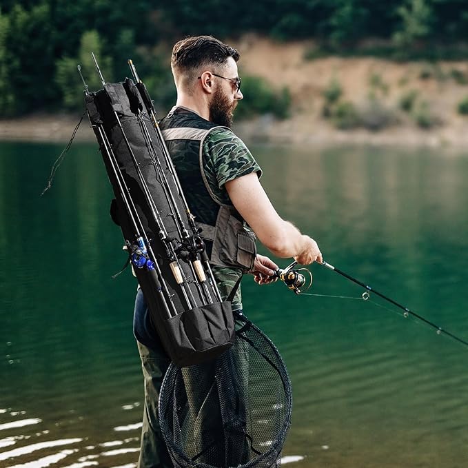 Fishing Rod Bag Fishing Rod Case, Durable Folding 900D Oxford Fabric Portable Large Capacity Waterproof, Fishing Gifts for Men Boys
