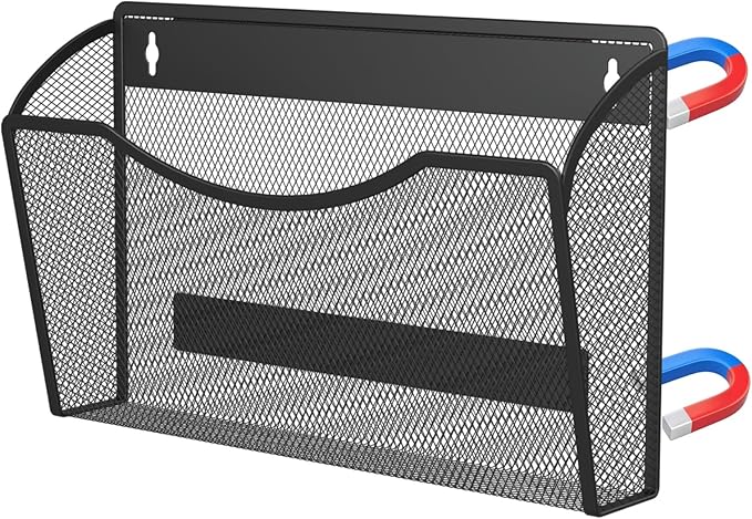 Magnetic Wall File Organizer,Hanging Wall Mounted File Folder Binder Holder Mail Organizer for Office,Home and School Supplies