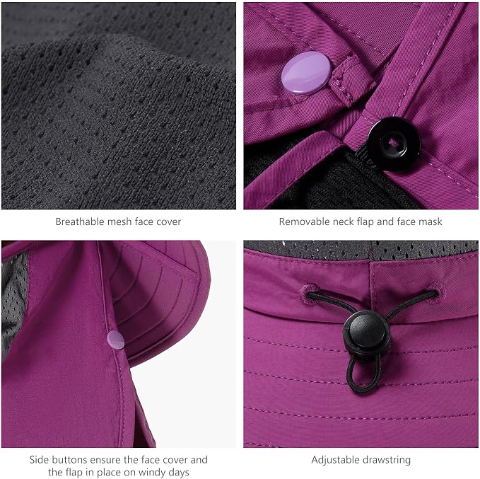 BASSDASH UPF 50+ Breathable Sun Hat with Removable Face Cover and Neck Flap Wide Brim Bucket Hat for Fishing Hiking Men Women