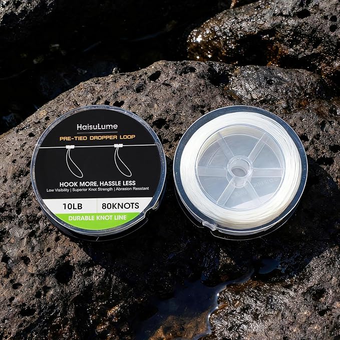 Pre-Tied Dropper Loop Knots Fishing Line, 80 Knots Monofilament Leader with 5.5" Loop Diameter & 18" Spacing, Saltwater & Freshwater Fishing Knots Line for Sea Bass, Snapper, Cod