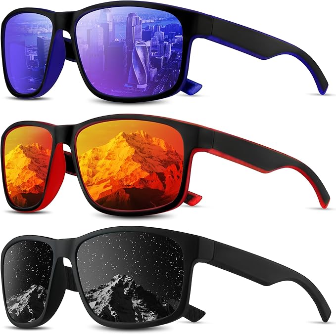 Square Polarized Sunglasses for Men and Women, Mens Sunglasses UV Protection with Lightweight Frame Sun Glasses