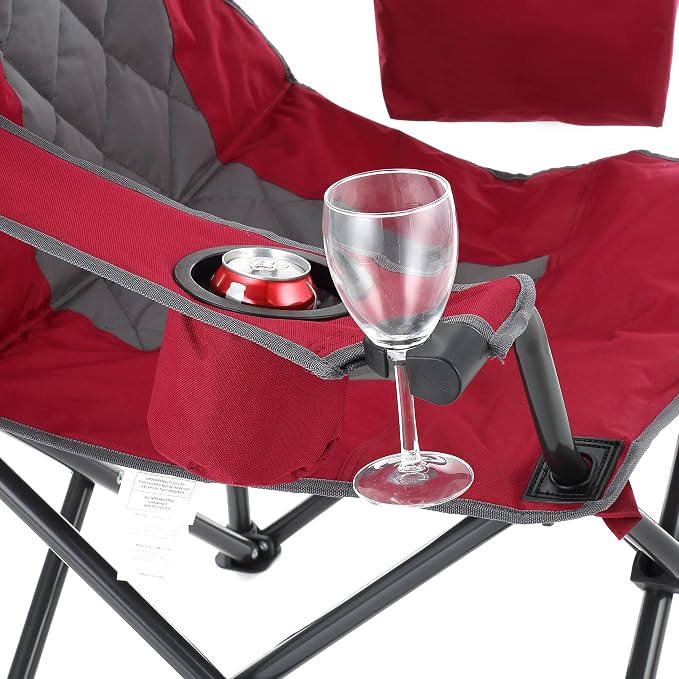 ARROWHEAD OUTDOOR Portable Deluxe Folding Camp Quad Chair w/Headrest, Glass & Cup Holders, Armest 6-can Cooler, Heavy Duty Carry Bag, 550 lbs Weight Capacity