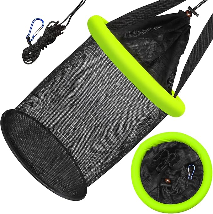 Dovesun Floating Fishing Basket, Collapsible Fishing Net Portable Nylon-mesh | Coated Nylon Net Bait Storage Cage for Keeping Crayfish Minnows Leaches and Other Live Baits