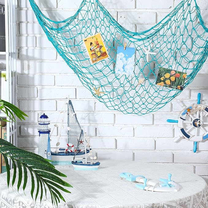 12 Pack Decorative Fish Netting for Party 80 x 40 Inch Natural Cotton Fish Net Decorations for Pirate Ocean Under The Sea Hawaiian Mermaid Party Picture Wall Hanging Decoration(Novel Color)