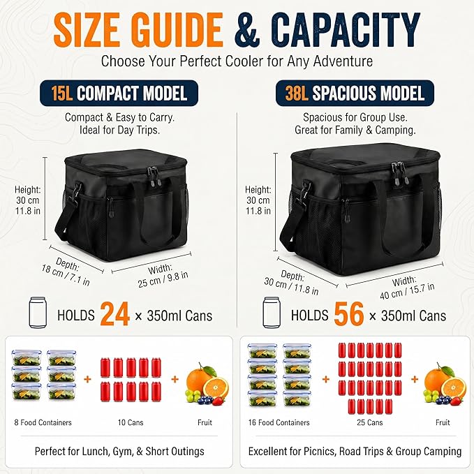 Insulated Cooler Bag 38L Leakproof Soft Cooler Tote Dual Compartment Waterproof Beach Ice Chest,Collapsible Bag Organizer Holds 50 Cans for Camping Picnic Travel Fishing Grocery Sports Event