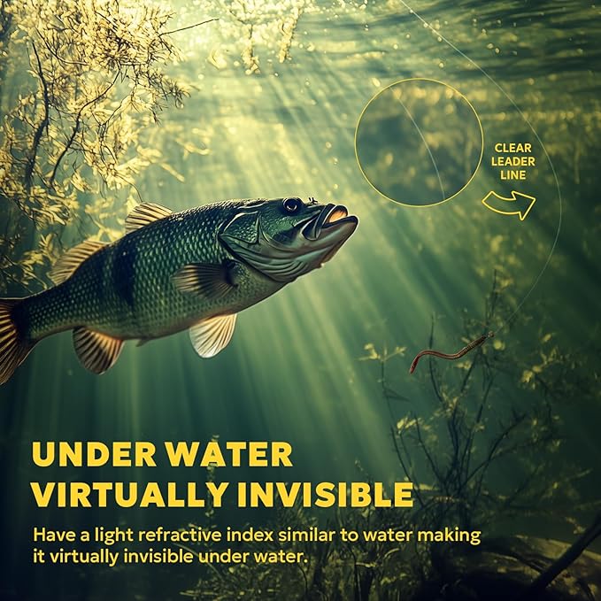SF 100% Pure Fluorocarbon Leader Material Fishing Line Virtually Invisible Shock Resistant Increased Sensitivity Sink Fast Clear 55yd