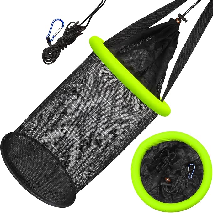 Dovesun Floating Fishing Basket, Collapsible Fishing Net Portable Nylon-mesh | Coated Nylon Net Bait Storage Cage for Keeping Crayfish Minnows Leaches and Other Live Baits