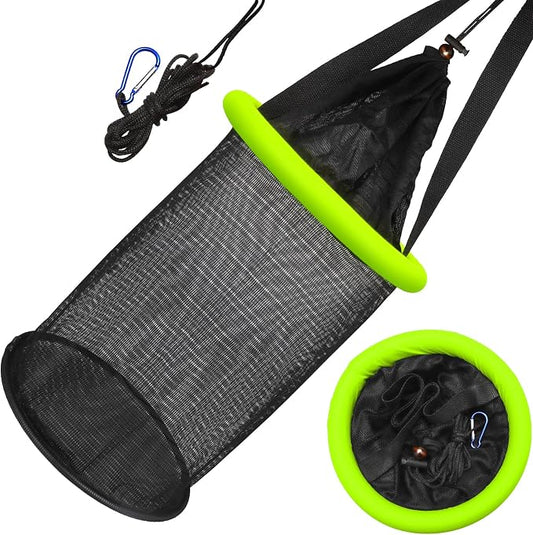 Dovesun Floating Fishing Basket, Collapsible Fishing Net Portable Nylon-mesh | Coated Nylon Net Bait Storage Cage for Keeping Crayfish Minnows Leaches and Other Live Baits