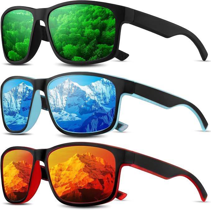 Square Polarized Sunglasses for Men and Women, Mens Sunglasses UV Protection with Lightweight Frame Sun Glasses