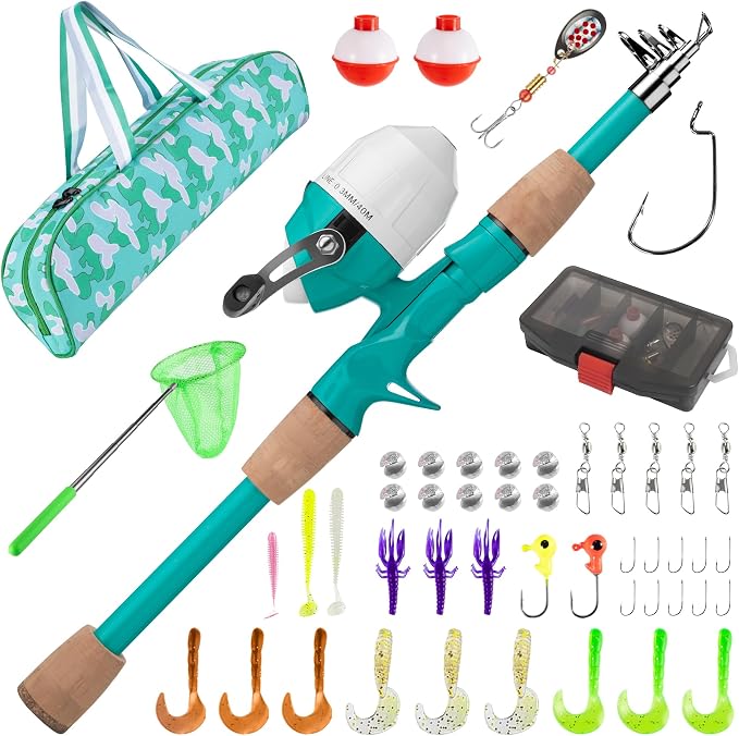 Kids Fishing Pole, Portable Telescopic Kids Fishing Poles for Boys Girls Youth, Fishing Rod and Reel Combo
