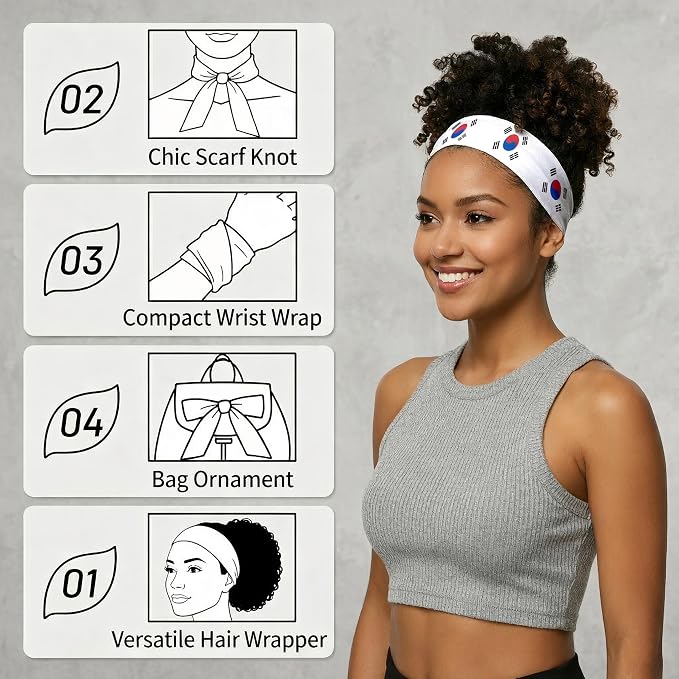 Tie Headband for Women & Men, Flag Patterned Sports Sweatband Head Wrap, Hair Bandana Accessory, 40" x 2.4"