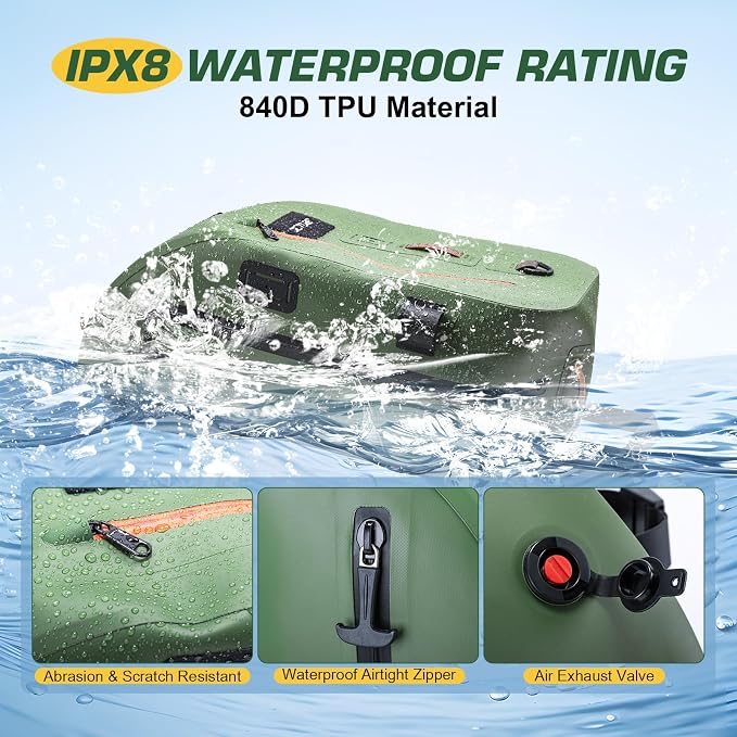 Goture Waterproof Fly Fishing Sling Pack, IPX8 840D TPU Fishing Sling Bag, 13L Tackle Backpack with Rod Holder,Airtight Zipper,Exhaust Valve,Adjustable Strap for Kayaking,Wadering,Hiking