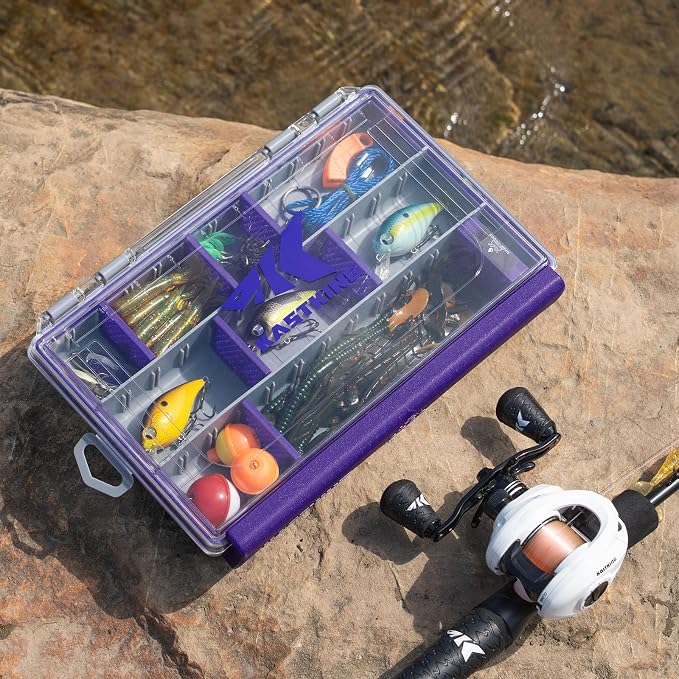 KastKing HyperSeal Waterproof Tackle Box, 3600 and 3700 Tackle Trays, Fishing Tackle Box Organizer with Removable Dividers, Lure Box and Terminal Tackle Storage,Purple