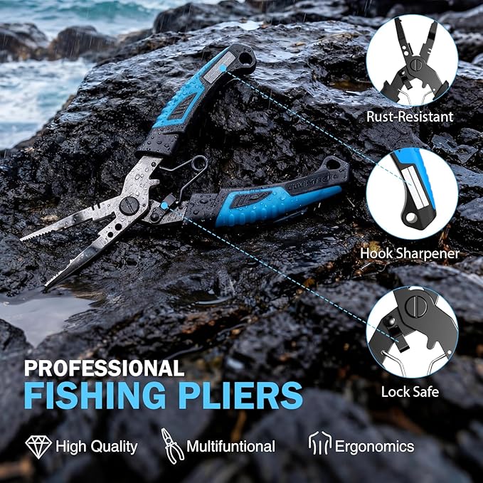 PLUSINNO Fishing Gear, Fishing Backpack with Tackle Box, Waterproof tackle Backpack with Rod Holders, Lures, Tools, Pliers & Accessories, Fish Gifts for Men