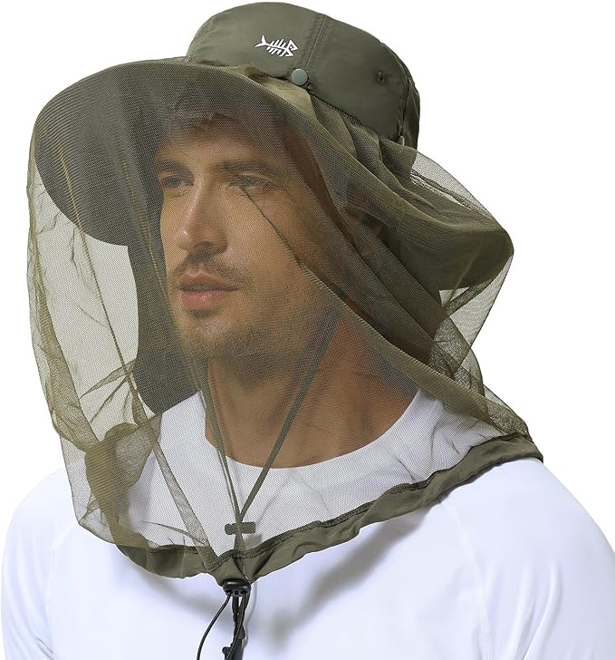 BASSDASH UPF 50+ Mosquito Sun Hat with Hidden Head Net and Neck Flap for Men Women Outdoor Fishing Hiking Camping