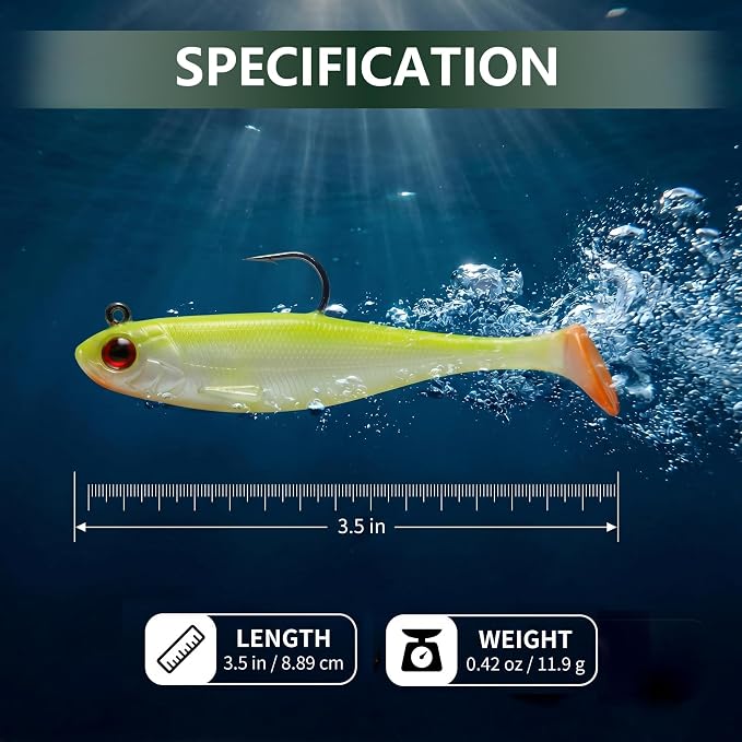Soft Fishing Lures for Bass Fishing:Pre-Gigged Swim Baits for Saltwater or Freshwater.Soft Plastic Fishing Accessories.