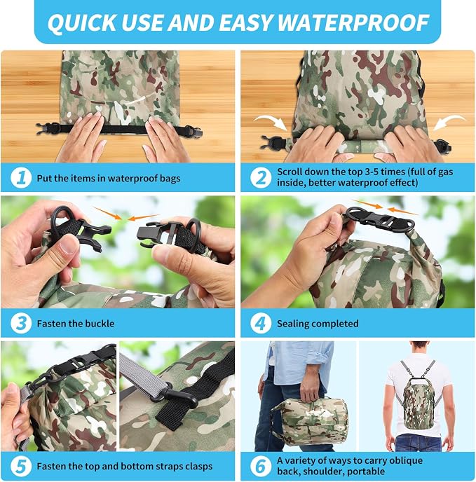 Dry Bags Waterproof Dry Sacks Small Lightweight Dry Bag with Strap for Paddle Board Kayaking Fishing Camping Hiking (3L)