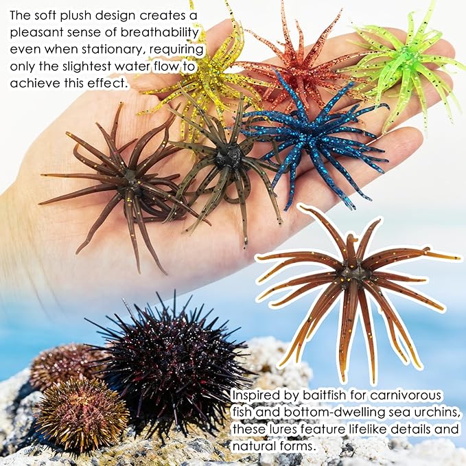 6 Pcs Soft Urchin Lures Fishing Saltwater Slow Floating Lures for Bass Trout Crappie