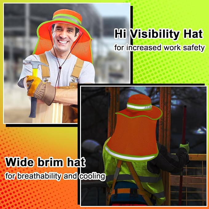 Jexine 10 Pcs High Visibility Reflective Hat with Neck Flap Safety Sun Hat for Men Bucket Cap Boonie Hats Bulk