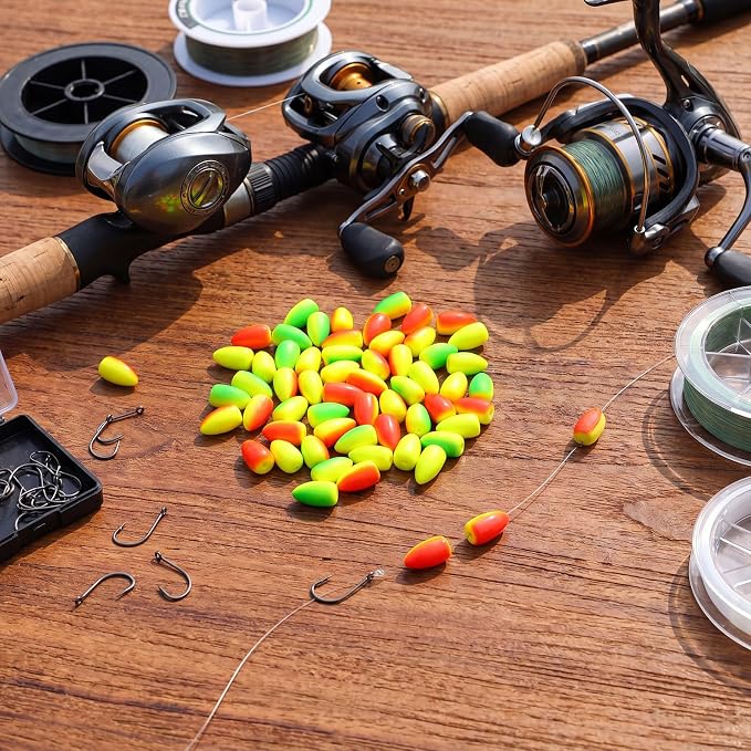 Skylety 60 Pieces Foam Floats Bullet Fishing Foam Snell Floats Pompano Rigs Oval Fly Fishing Strike Indicators for Trout Catfish Walleye