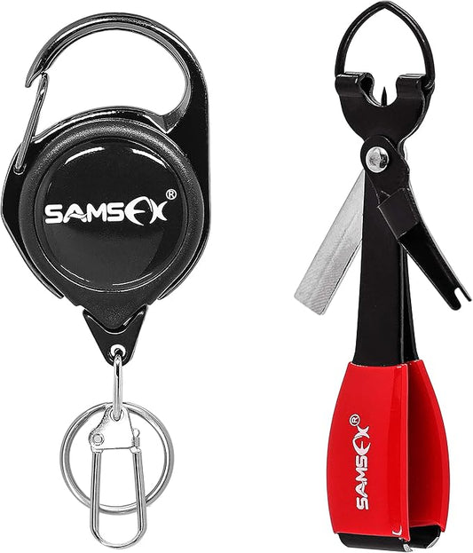 SAMSFX Fishing Knot Tying Tool, Multifunctional Fly Fishing Nippers with Retractor, Fishing Line Knot Tyer, Fast Tie Nail Knots, Tackle Box Accessory