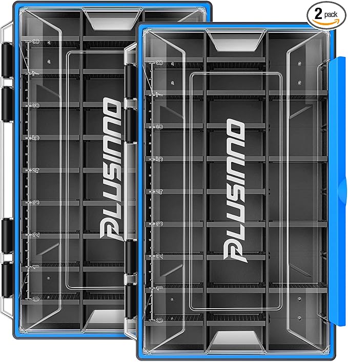 PLUSINNO Tackle Box Organizer, 1/2 Packs Waterproof Tackle Trays, Fishing Tackle Box with Removable Dividers, Fishing Box Tackle Trays and Terminal Tackle Storage
