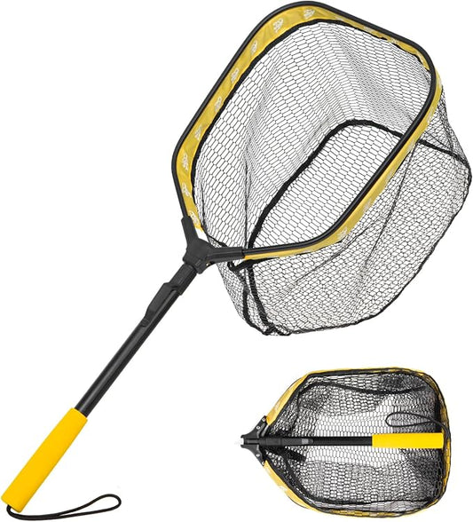 Floating Fishing Net, Collapsible Landing Net, Fish Net with Rubber Coated Polyethylene Netting for Bass, Trout, Fly Fishing, Kayak & Boat Fishing