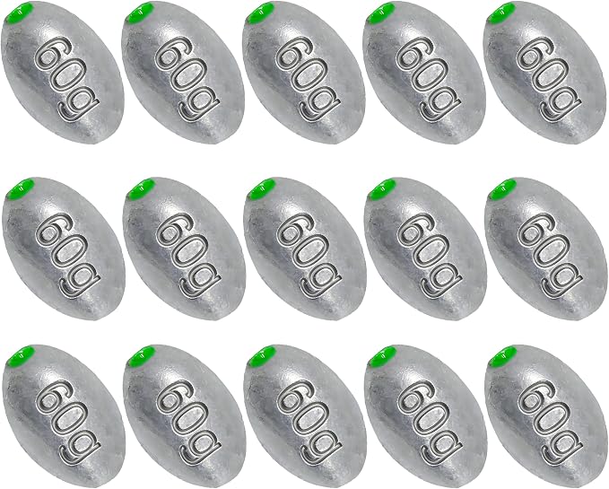 Egg Sinkers Bullet Fishing Weights Oval Shaped with Plastic Core Slip Sinkers for Catfish Fishing Casting Saltwater and Freshwater 1/5oz to 2oz